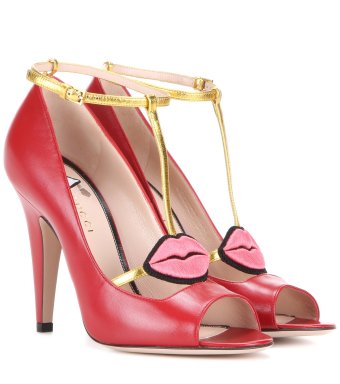 Gucci Molina Lips Leather sandals Red