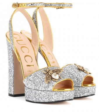 Gucci Embellished plateau glitter pumps Silver