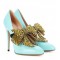 Glossed-leather pumps with detachable embellishment Green