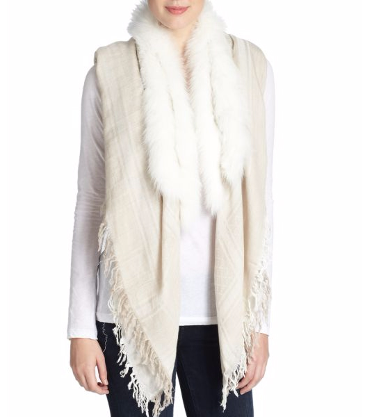 Gucci Survie Fox-Trim Shawl Ivory N408776283793