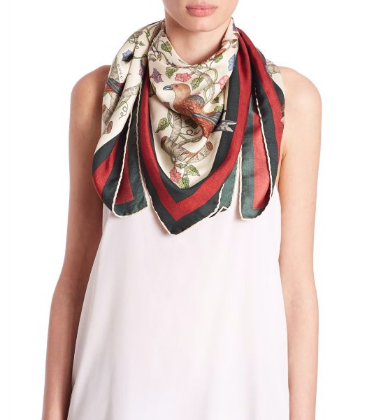 Gucci Condor-Print Silk Foulard Scarf Red-Multi