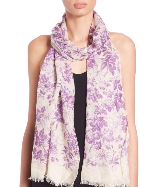 Gucci Herbarium-Print Stole Violet Ivory