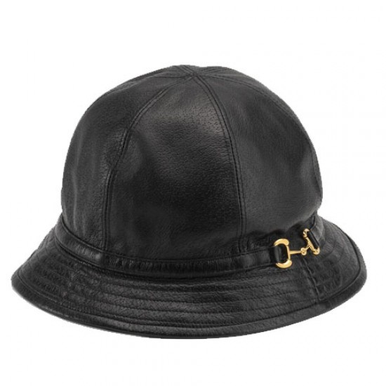 leather bell hat black