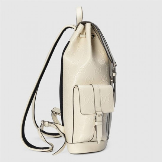 GG Print Embossed Backpack White