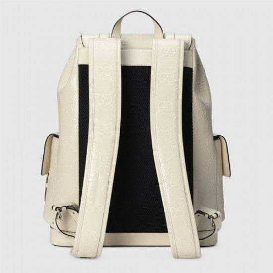 GG Print Embossed Backpack White