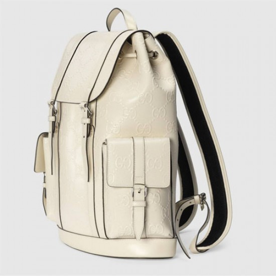 GG Print Embossed Backpack White