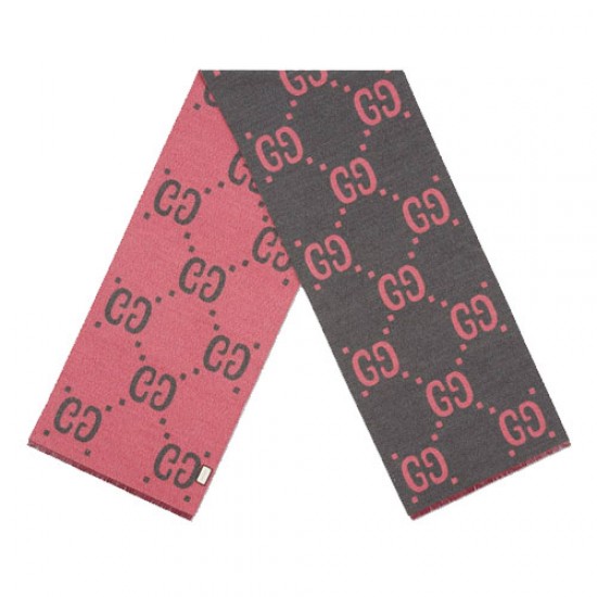 GG jacquard wool silk-blend scarf pink grey