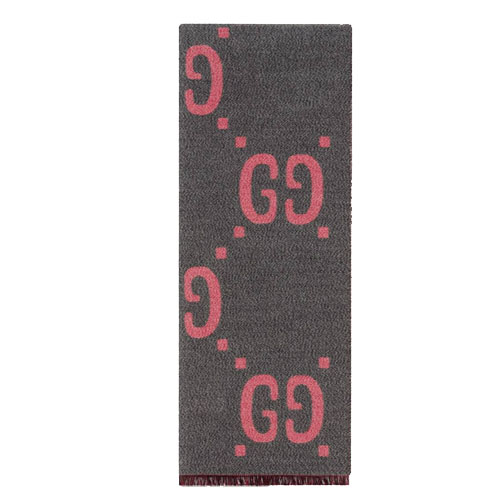 GG jacquard wool silk-blend scarf pink grey