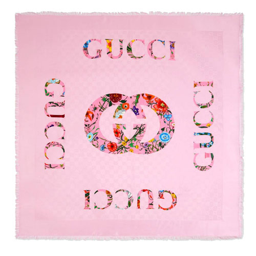 Gucci vintage logo floral print silk cape pink