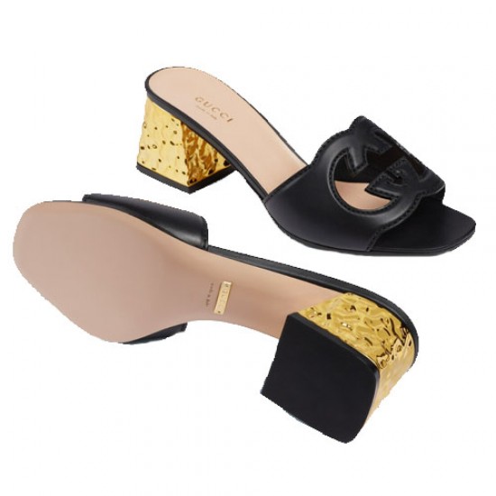 Womens Interlocking GG Cutout Slides