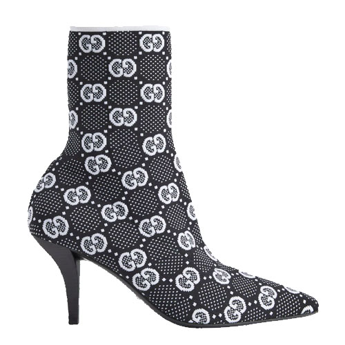 Women GG Knit Ankle Boots Black White