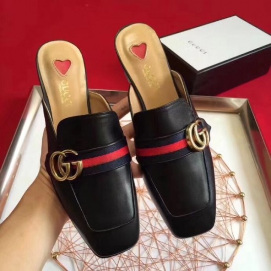 Black Leather Signature Slippers