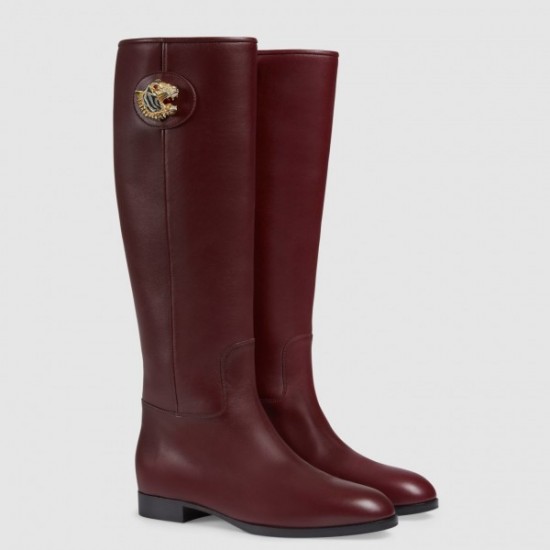 Bordeaux Leather Tiger Head Boots