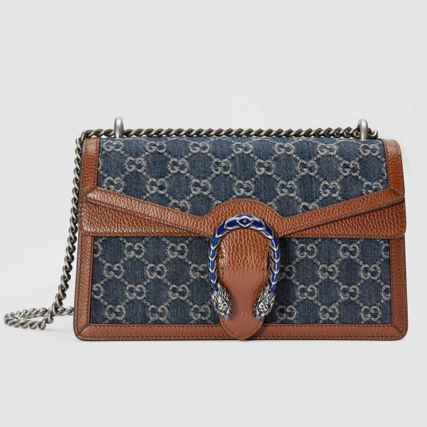 Dionysus Small Shouler Bag In GG Washed Denim