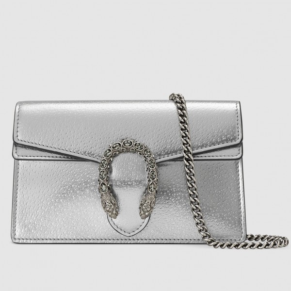 Dionysus Super Mini Bag In Silver Lame Leather