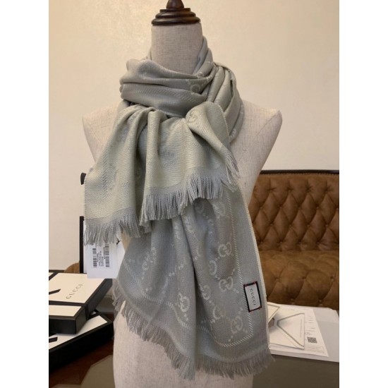 GG Jacquard Pattern Knitted Scarf Grey