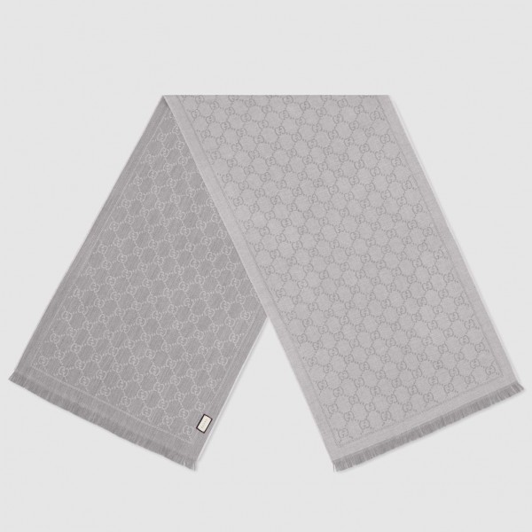 GG Jacquard Pattern Knitted Scarf Grey