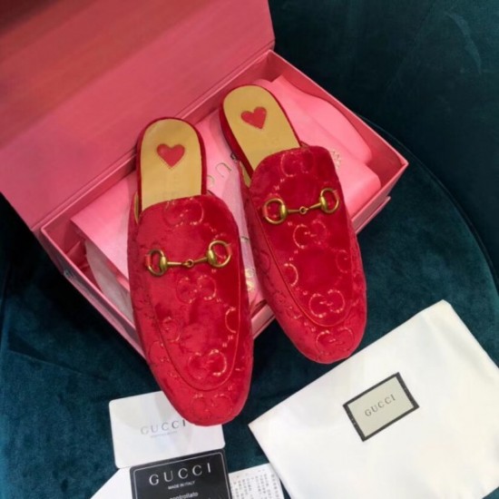 Princetown Slippers Red GG Velvet