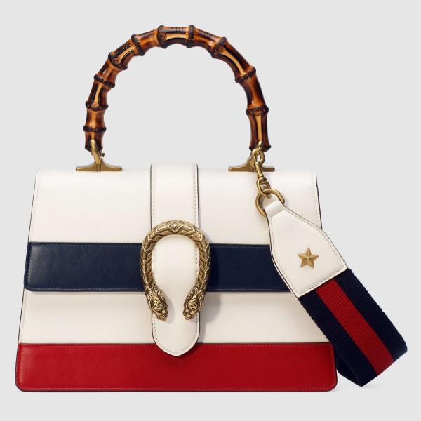 White Stripe Dionysus Small Bamboo Top Handle Bag