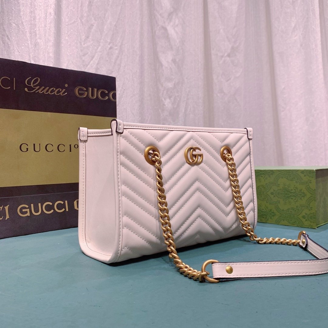 White GG 779727 Marmont Small Tote Bag 