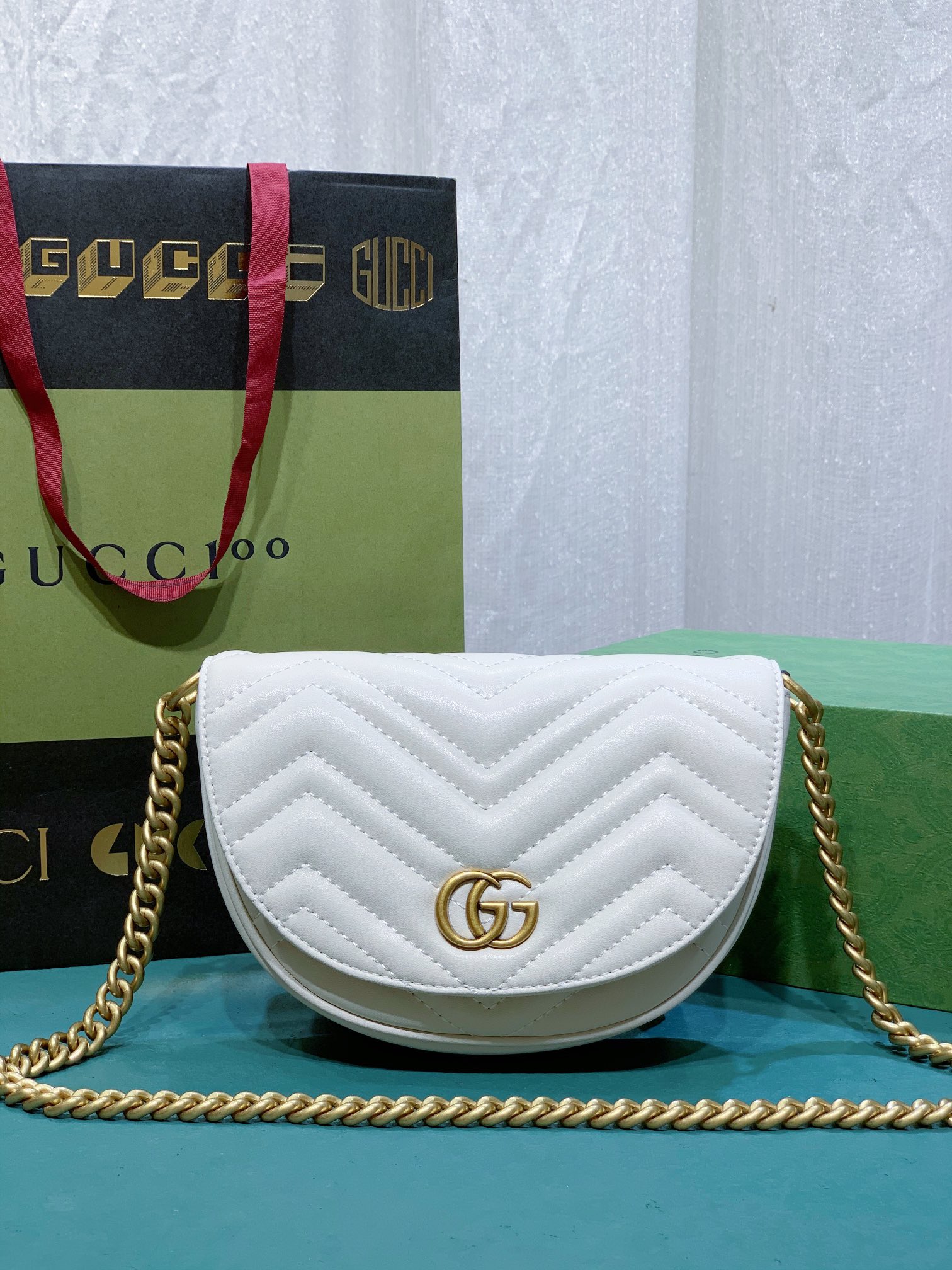 White GG 746431 Marmont Small Tote Bag 