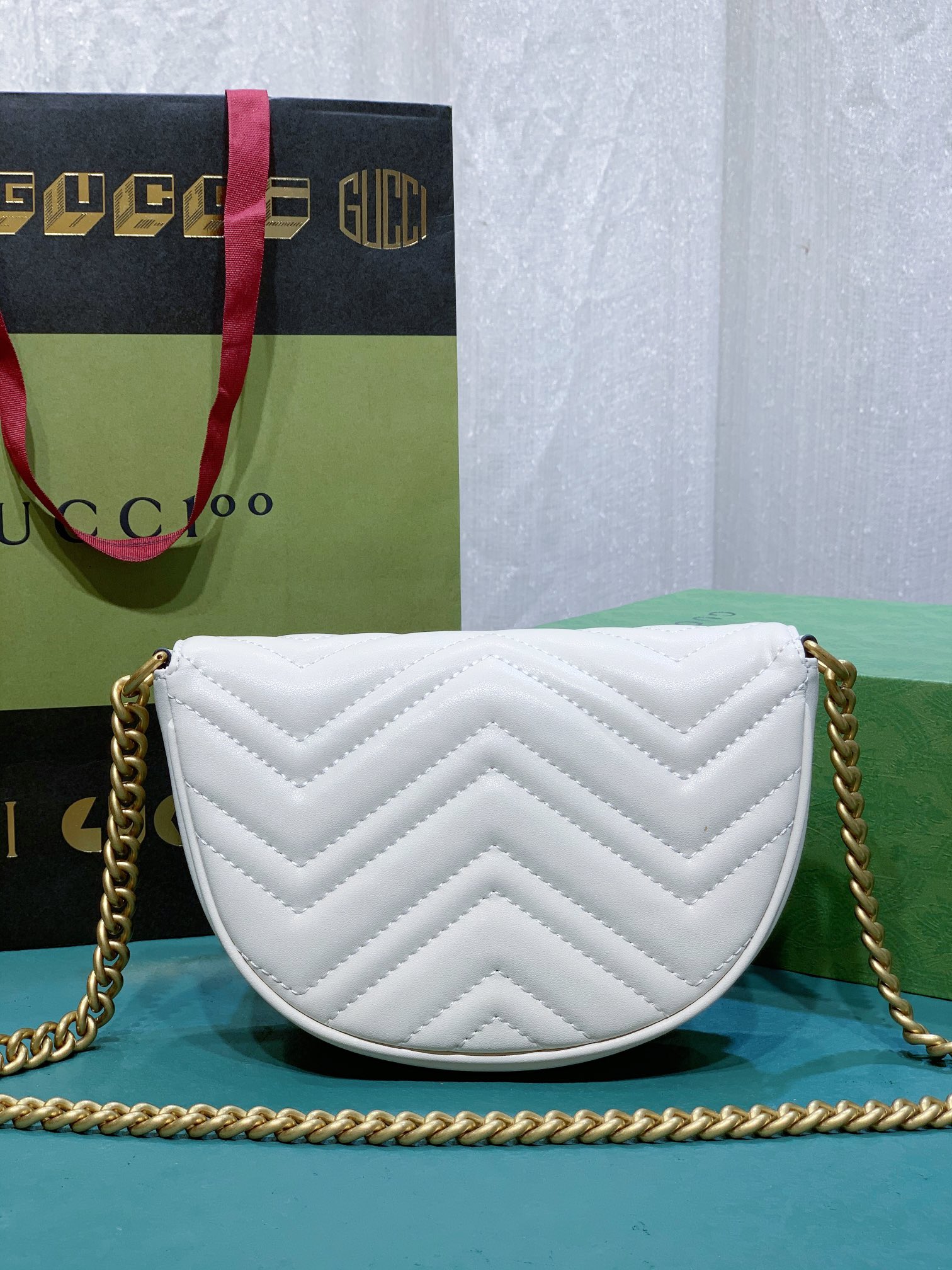 White GG 746431 Marmont Small Tote Bag 